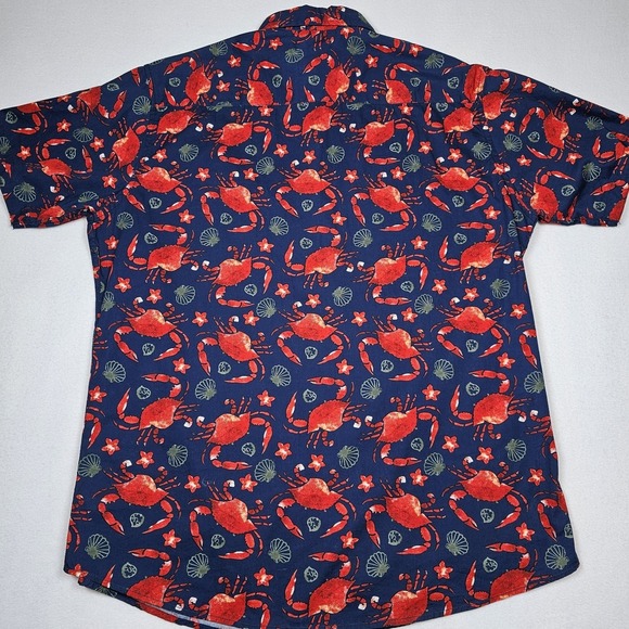 Ditch Plains Ricky Singh Men's XL Blue Crab Print Button Down Short Sleeve Shirt - Picture 2 of 8